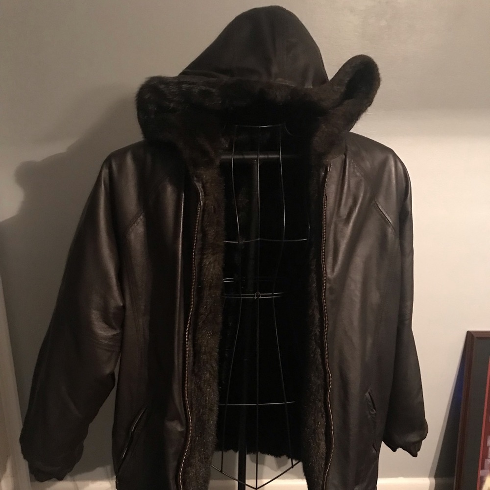 Reversible Fur & Leather coat with hood